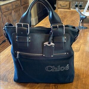 CHLOE Large Black Canvas Tote Bag
